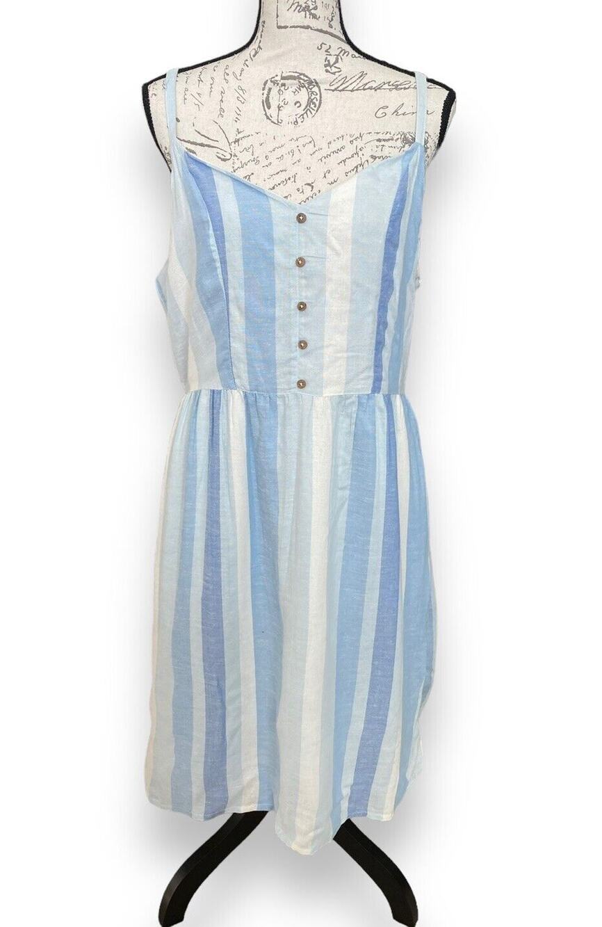 Joie Linen Blend Blue Spaghetti Strap Stripe Dress w/ Headband Size 10